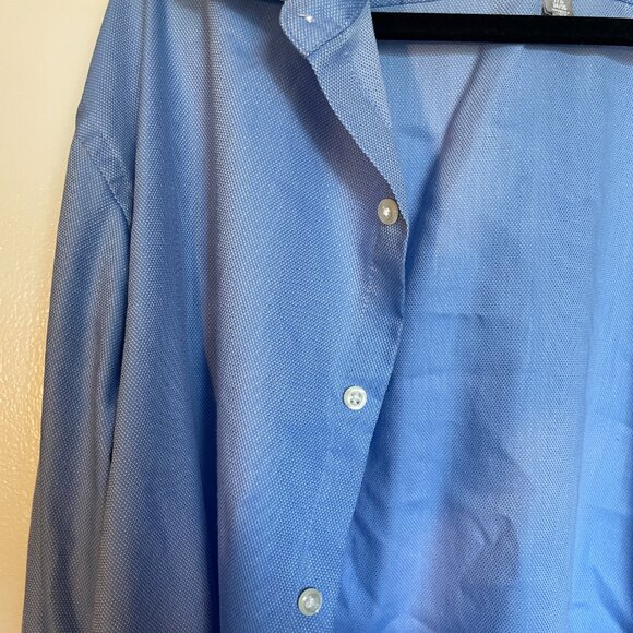 17.5 34/35 Van Heusen Pique Wrinkle Free Blue Button Down - Picture 3 of 6